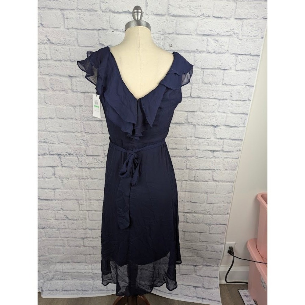 DKNY Double Ruffle Collar Dress Navy Blue Size 8 Sleeveless Knee Length - Picture 4 of 5